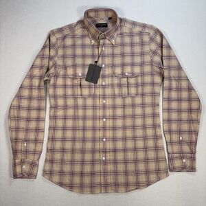 NWT Spier & Mackay Beige Check Shirt Men S Plaid Slim Premium Cotton Button Down